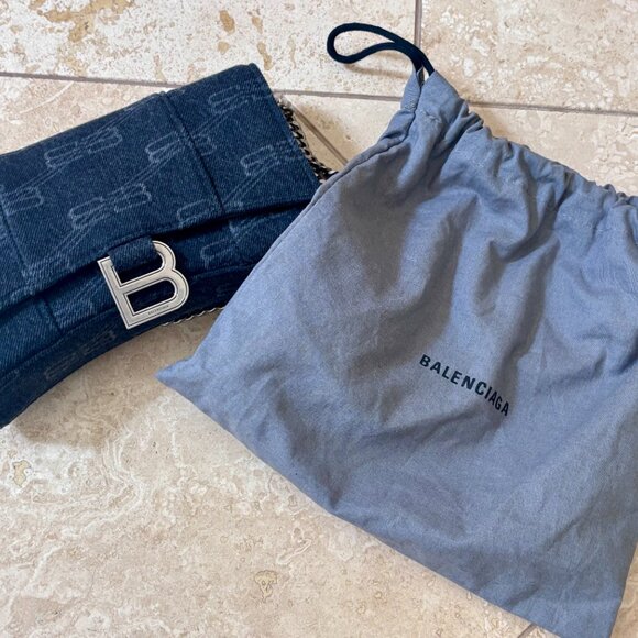 Balenciaga Hourglass Wallet On Chain Blue/Black Denim BB Monogram - Picture 2 of 6